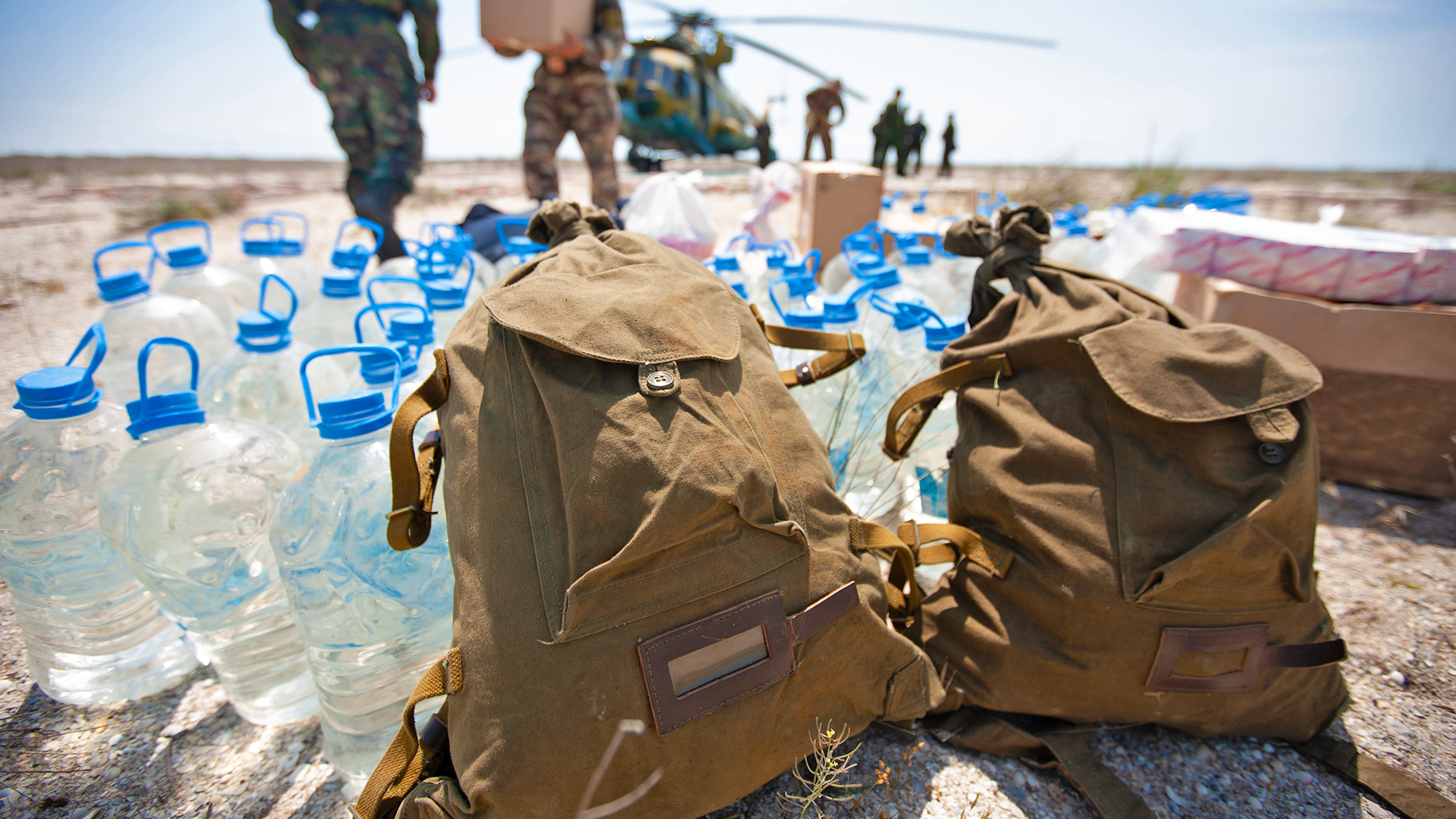 Delivering supplies from helicopter